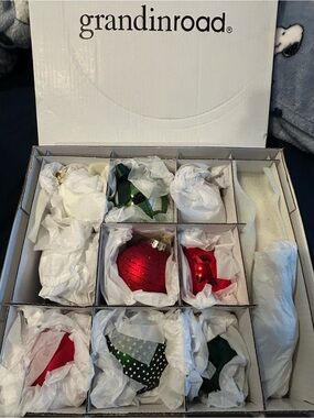 Grandinroad Red & Green Glass Holiday Ornament Set